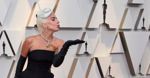 Lady Gaga in Oscar 2019 Wearing Tiffany & Co. Yellow Diamond necklace.